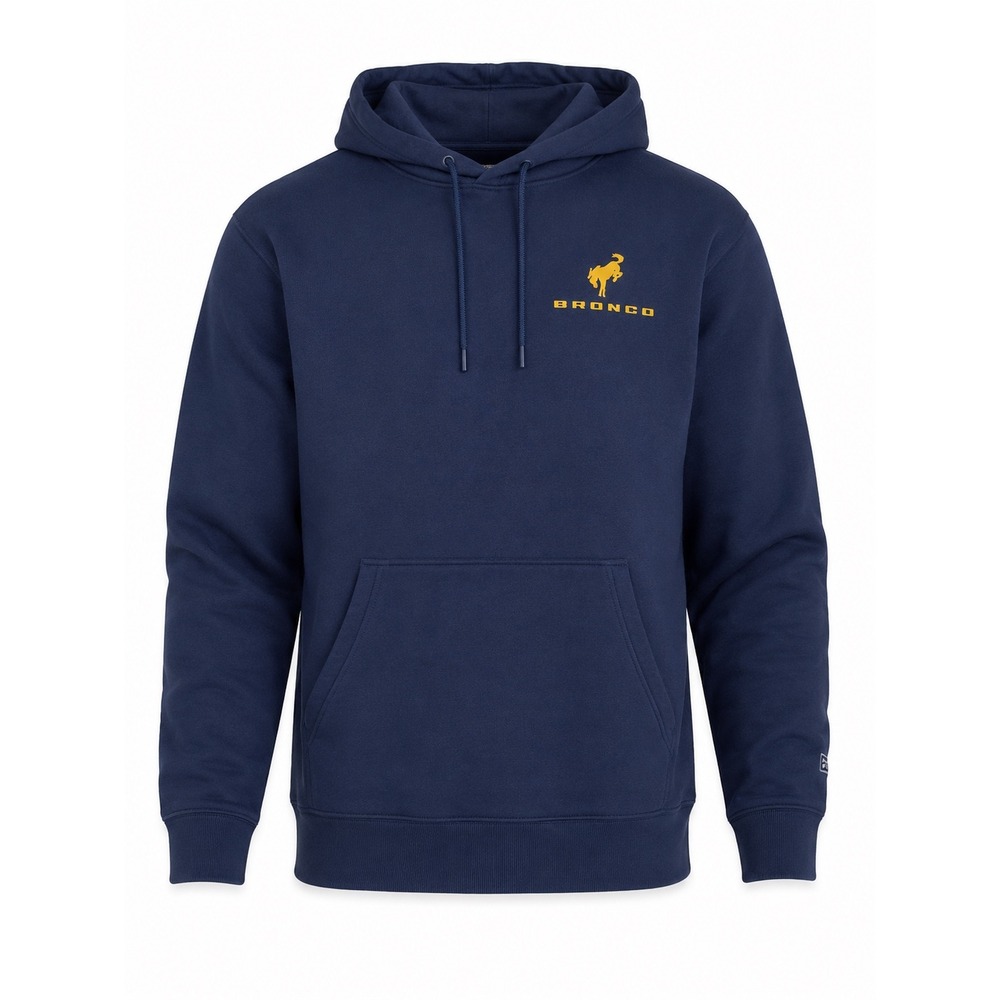 Ford Bronco Mens Hoodie M Built Wild Graphic Navy Blue Cotton Blend Pullover